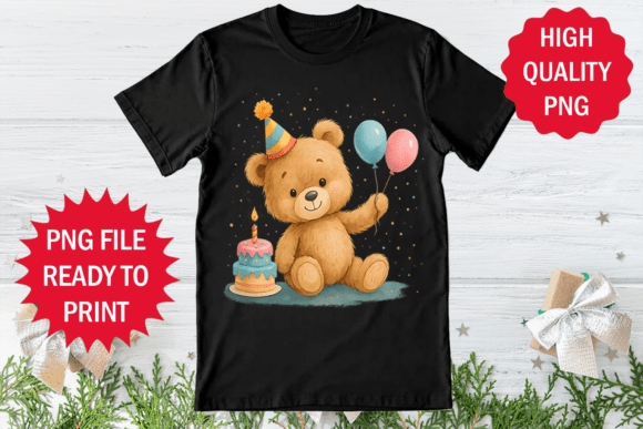 Birthday Bear Design Clipart PNG – Cute Graphics for T-Shirt Designs