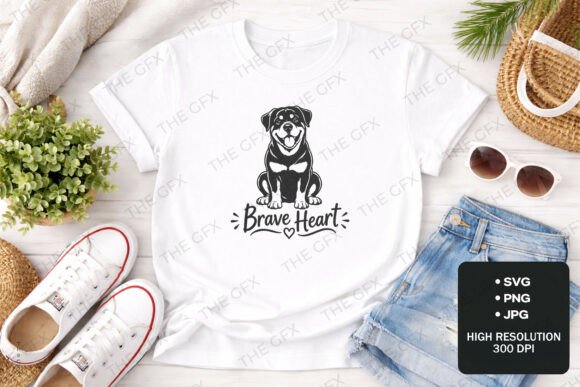 Brave Heart Rottweiler T-Shirt Design Graphics