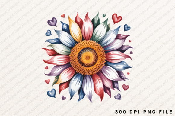Sunflower PNG & Rainbow Floral Graphics for T-Shirt Designs and Crafting