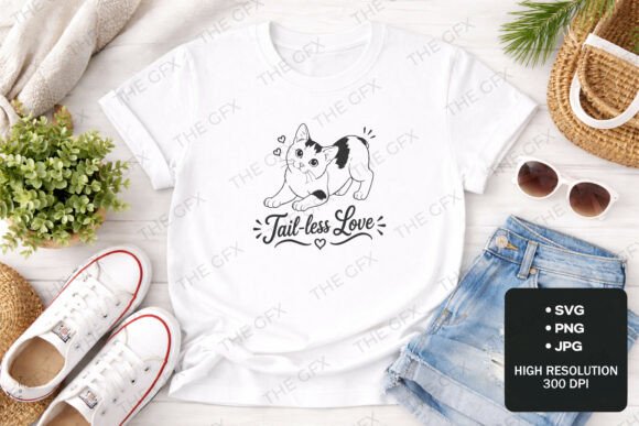 Tail-less Love Cat Line Art Graphics & T-Shirt Designs